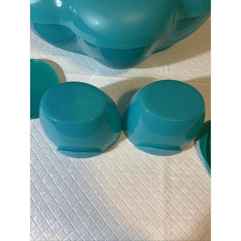 Tupperware 4624 5.6L Chip N Dip Bowl Set Aqua 6pc Divided Lid Tray